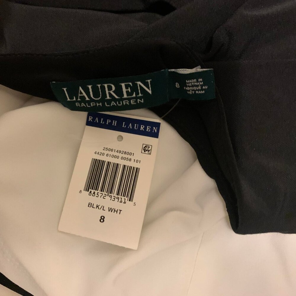 New with tags! Ralph Lauren versatile Dress black/white cascade-drape Size 8 - Picture 11 of 12